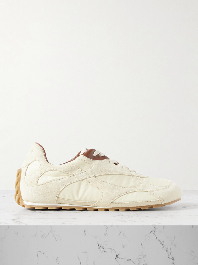 Bottega Veneta Orbit Leather-trimmed Suede And Shell Sneakers - Off-white