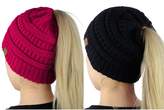 Thumbnail for your product : C.C BeanieTail Soft Stretch Cable Knit Messy High Bun Ponytail Beanie Hat, 2 Pack
