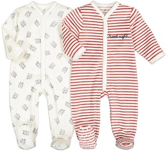 La Redoute Collections Pack of 2 Sleepsuits in Velour, Prem-2 Years