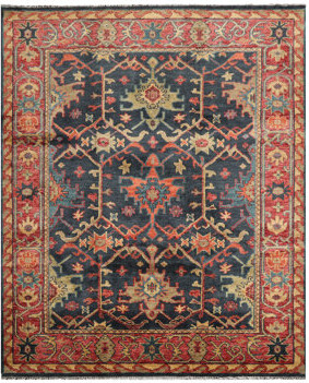 Oriental Rug of Houston Rectangle Oriental Hand-Knotted Wool Area Rug in Blue