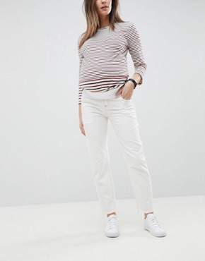 ASOS Maternity DESIGN Maternity Florence authentic straight leg jeans in white with contrast stitch with under the bump waistband