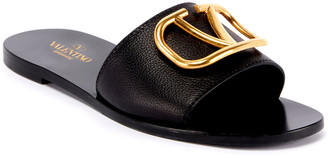 Valentino VLOGO Flat Leather Slide Sandals