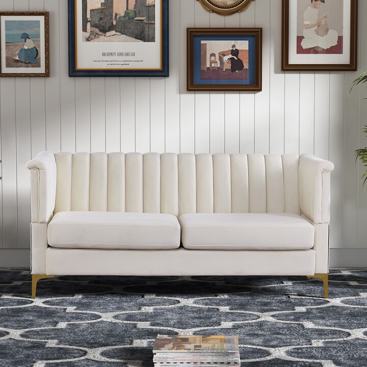 GEROJO Modern Beige Velvet European 3Seat Sofa with Independent Coil