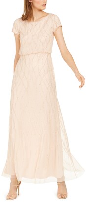 Adrianna Papell Women's Short Sleeve Embellished Overlay Gown