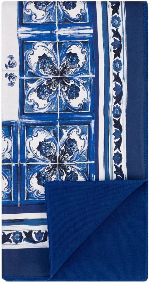 Dolce & Gabbana Small Blu Mediterraneo-print Canvas Cushion - White