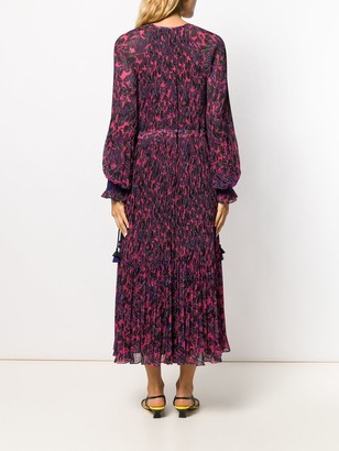 Derek Lam 10 Crosby Nemea Pleated Speckled Floral Maxi Dress with Smocking Detail