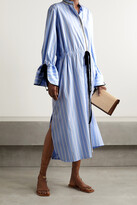 Thumbnail for your product : Lug Von Siga Agatha Tie-detailed Striped Cotton-poplin Midi Shirt Dress