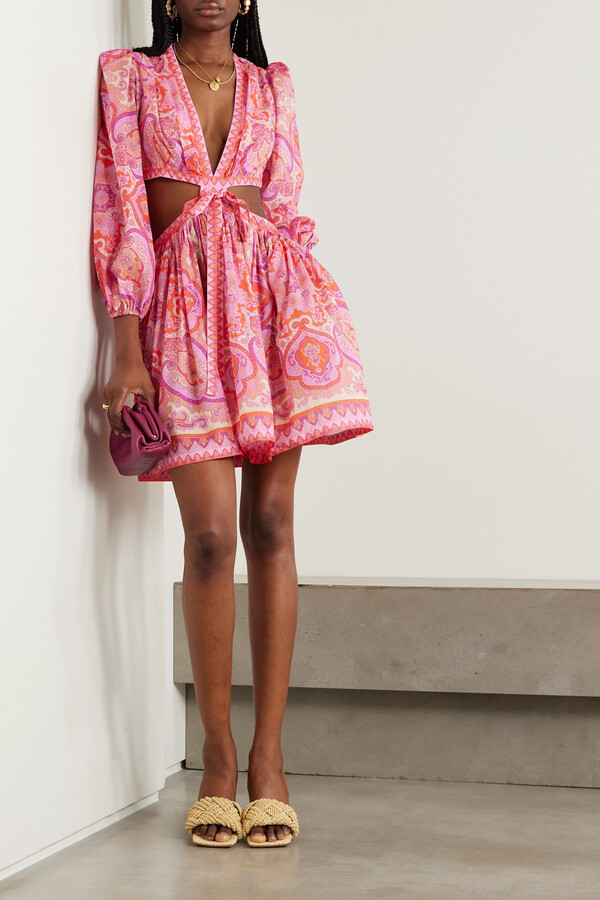 Zimmermann Halcyon Cutout Paisley-print Cotton-voile Mini Dress - Pink -  ShopStyle