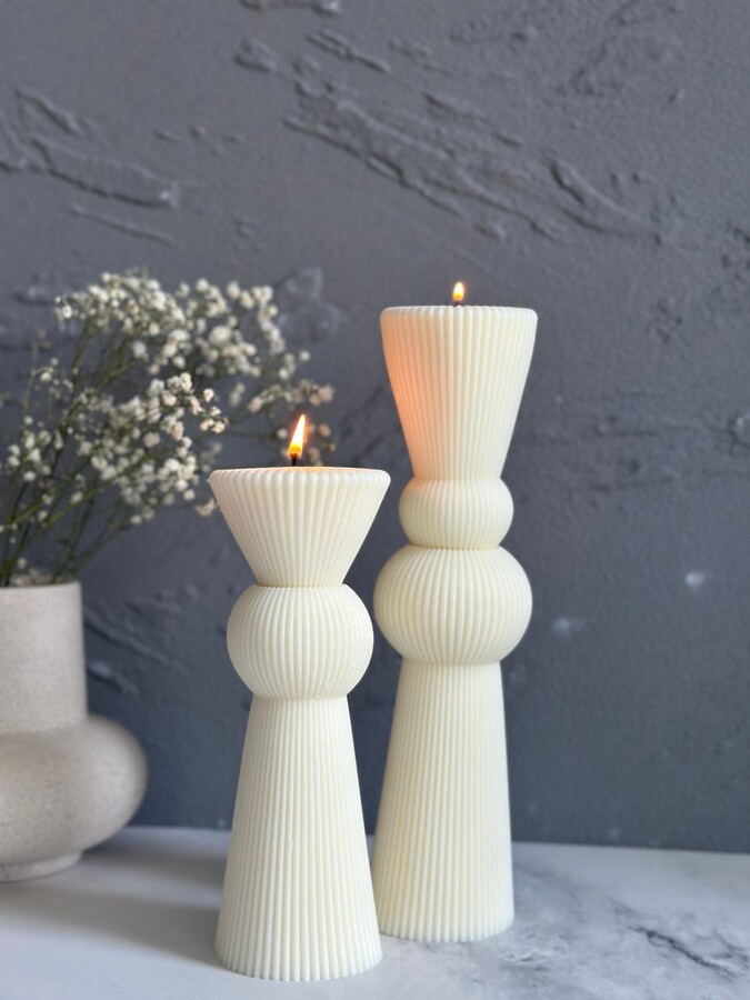 Etsy Ribbed Pillar Candle Tall Undyed Sculptural Soy Wax Candle