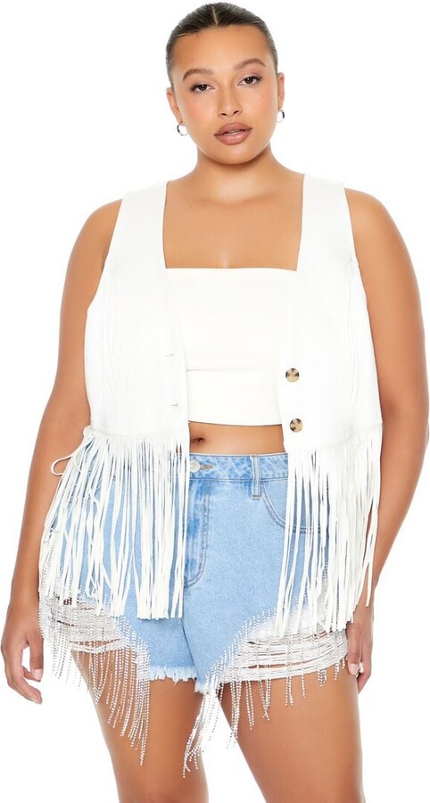 Plus Size Cropped Fringe Denim Vest