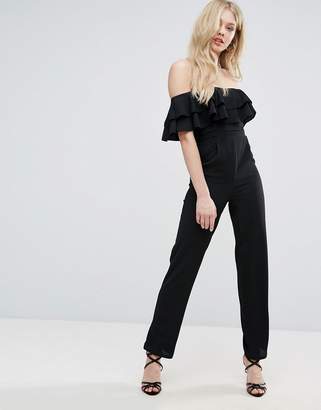 Jessica Wright Off Shoulder Lace Frill Jumpsuit