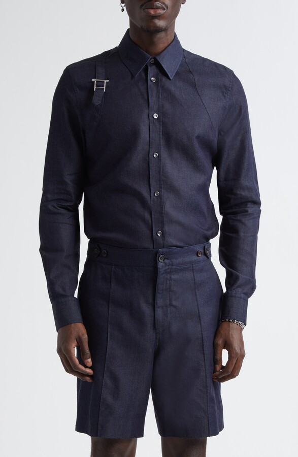 Alexander McQueen T-Bar Harness Denim Button-Up Shirt