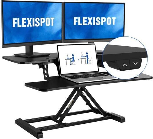 TUKO FLEXISPOT Electric Standing Desk Converter 36' Wide Motorized Stand up Desk Riser for Monitor and Laptop,Black Height Adjustable Desk for Home Office