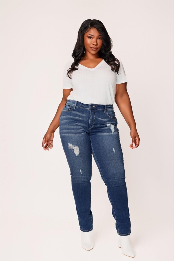 SLINK Jeans Plus Size Denim High Rise Boyfriend Jeans Rolled in 28" Inseam