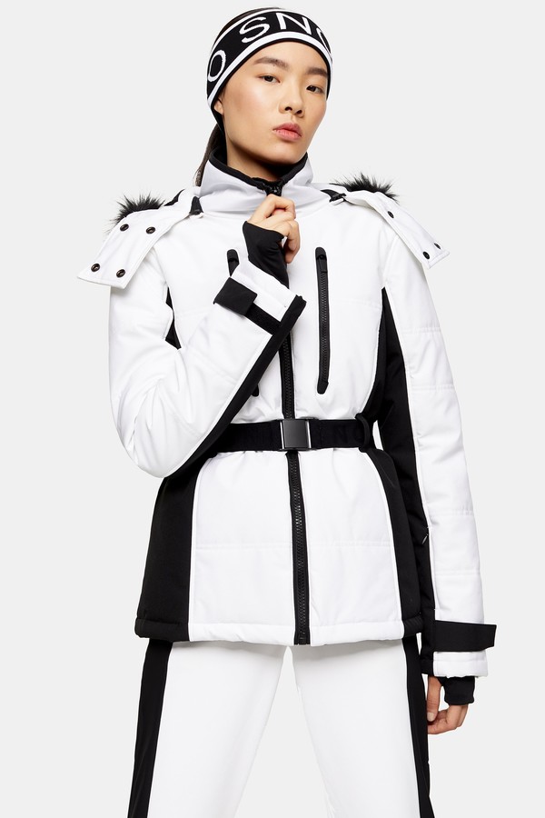 Topshop White and Black Color Block Ski Jacket by SNO - ShopStyle