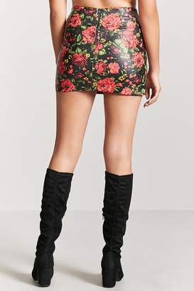 Forever 21 Floral Faux Leather Mini Skirt