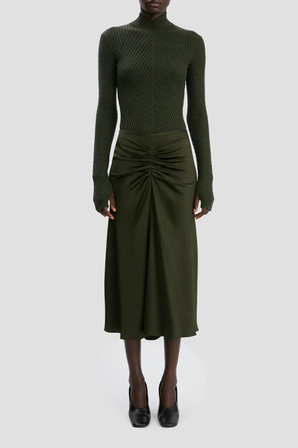 Victoria Beckham Bella Midi Skirt In Dark Olive