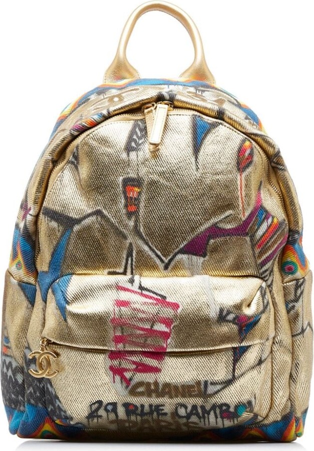 Chanel Coco Cuba Patchwork Chevron Canvas Backpack For Sale at 1stDibs