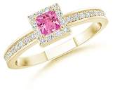 Thumbnail for your product : Angara.com Square Pink Sapphire Stackable Ring with Diamond Halo in 14K White Gold (3mm Pink Sapphire)