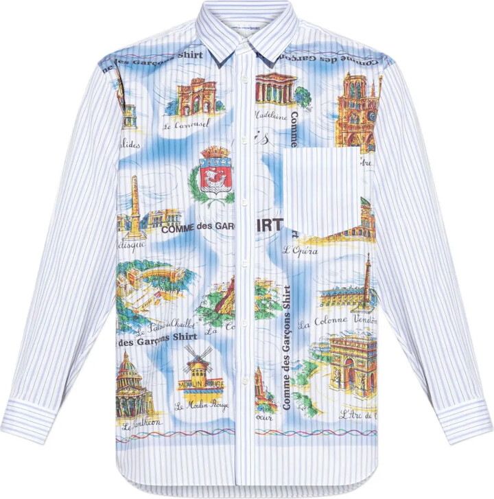 Comme des Garçons Shirt Graphic Print Striped Shirt