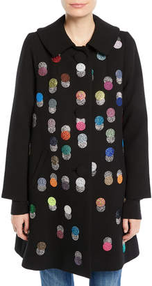 Libertine Peter-Pan Collar Multicolor Beaded-Dots Swing Wool Coat
