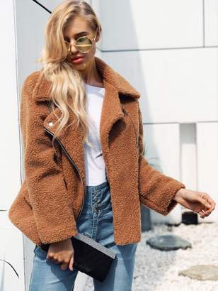 zip up solid teddy jacket