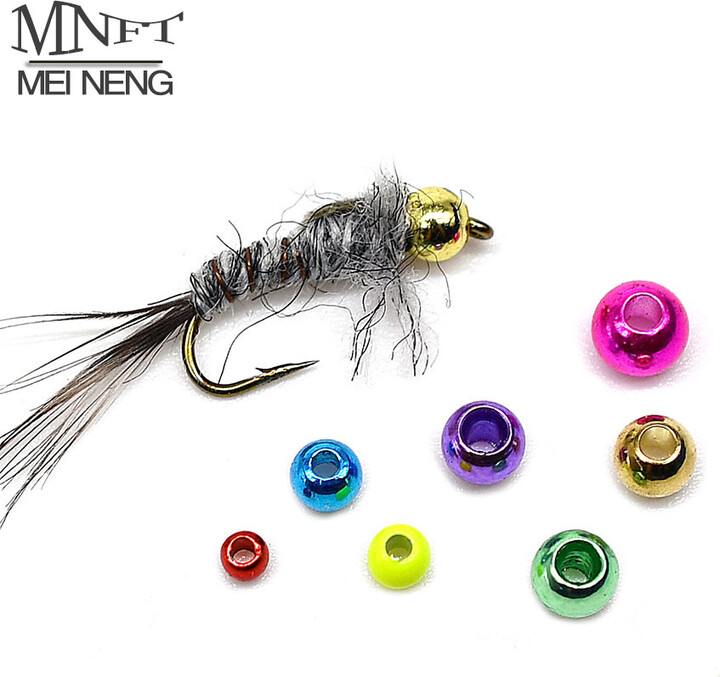 MNFT 12Pcs Brass Beads Multi-Color Beadhead Nymph Bead Head Stonefly Streamer Jig Fishing Accessory Pack Fly Tying Materials