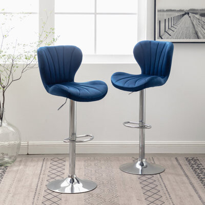 Ivy Bronx Pink Adjustable (2) - Upholstered With Velvet 360 Degree Rotation Gas Lift Height Adjustment Stylish Footrest 2 Chairs Modern Lines And Base