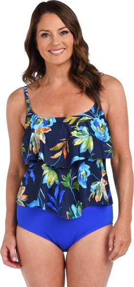 Maxine Of Hollywood MaxineofHollywoodWomen's2-TieredRuffleTankiniSwimsuitTop,Indigo//IndigoVineyard,18