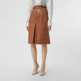 Thumbnail for your product : Burberry Box Pleat Detail Leather A-line Skirt