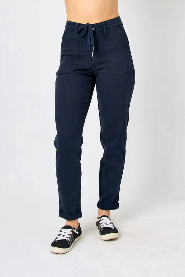 Judy Blue High Waist Garment Dyed Cuffed Jogger In Navy
