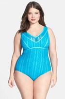 Thumbnail for your product : Becca Etc 'Show & Tell' Lace One-Piece Swimsuit (Plus Size)