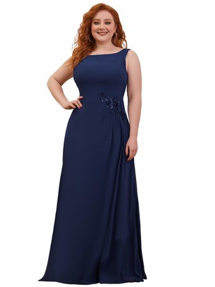Ever-Pretty Women's Boat Neck Sleeveless Empire Waist A Line Elegant Chiffon Evening Dresses Plus Size with Appliques EE00259PL