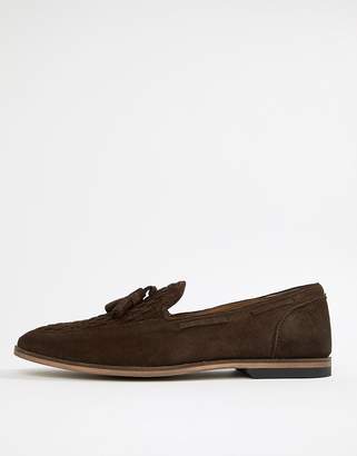 ASOS Design DESIGN loafers in brown suede with woven detail