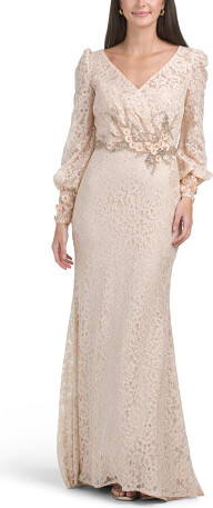 TJMAXX Long Sleeve Lace Embellished Gown For Women, Polyester