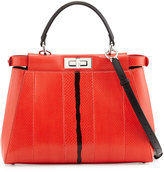 Thumbnail for your product : Fendi Peekaboo Snakeskin Medium Tote Bag, Red-Orange/Black
