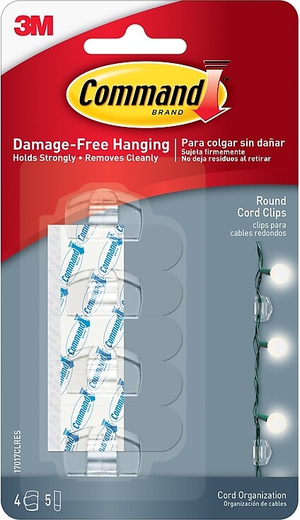 Command Round Cord & Light Clips, Clear, 4/Pack (17017CLR)