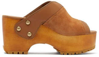 See by Chloe Suede-trimmed Platform Leather Clogs - Womens - Tan