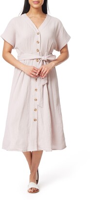 Grace Button Front Cotton Gauze Midi Dress