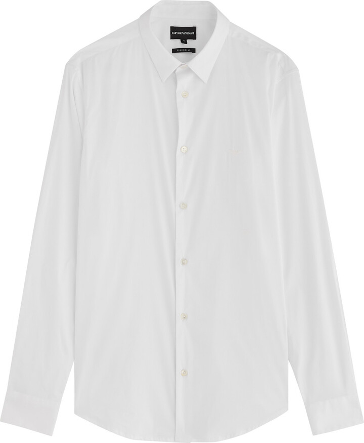 Emporio Armani Logo-embroidered Cotton-blend Shirt