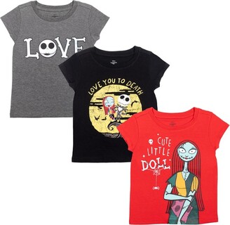 Disney Nightmare Before Christmas Jack Skellington Sally Toddler Girls 3 Pack Graphic T-Shirts Gray/Black/Red 3T
