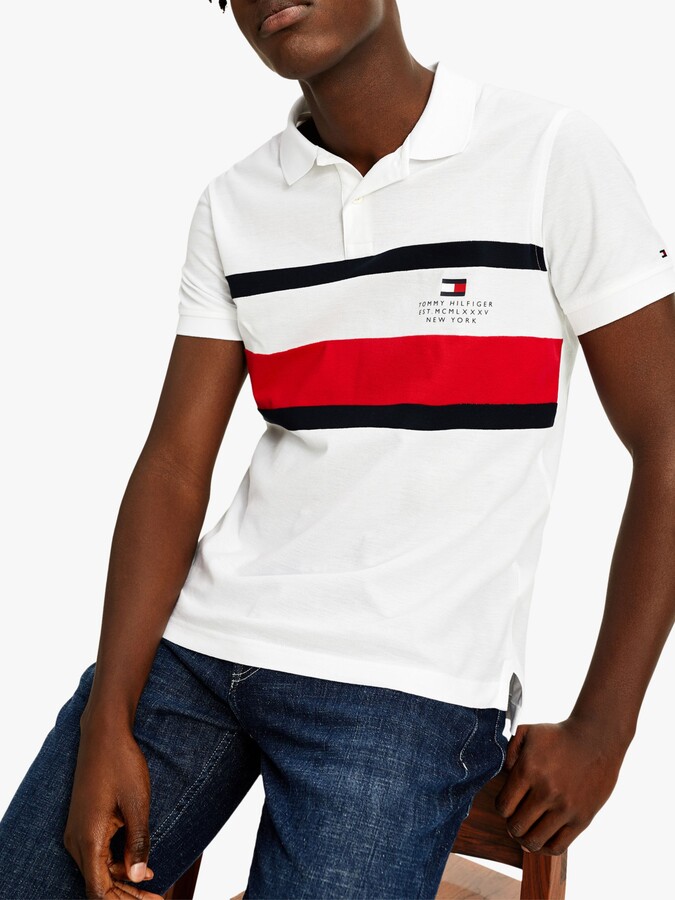 Tommy Hilfiger Chest Stripe Slim Fit Short Sleeve Polo Top, White -  ShopStyle