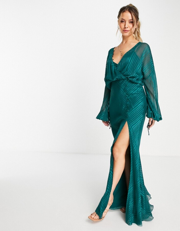 ASOS DESIGN drape detail maxi dress with button detail in satin