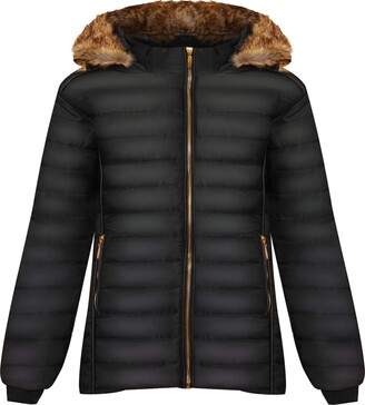 Top Fashion18 Ladies Plus Faux Fur Collar Hood Puffer Jacket Ladies Long Sleeve Coat Zip Pocket Hood UK Size 8-28 Mustard