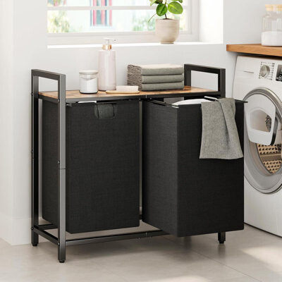 Latitude Run Laundry Basket Organizer Laundry Hamper With Shelf & 2 Pull-Out Removable Bags Dirty Clothes Hamper Organizer For Laundry Room Bathroom And Dorm 2