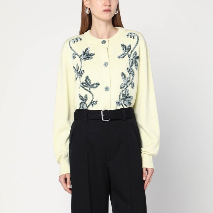 Light yellow cardigan with floral embroidery