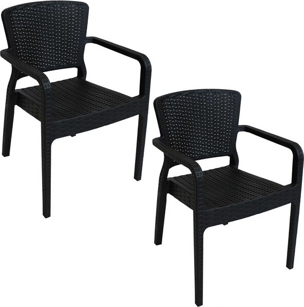 Sunnydaze Decor SunnydazeSegoniaOutdoorPlasticAll-WeatherCommercial-GradePatioDiningArmChairBlack2pk