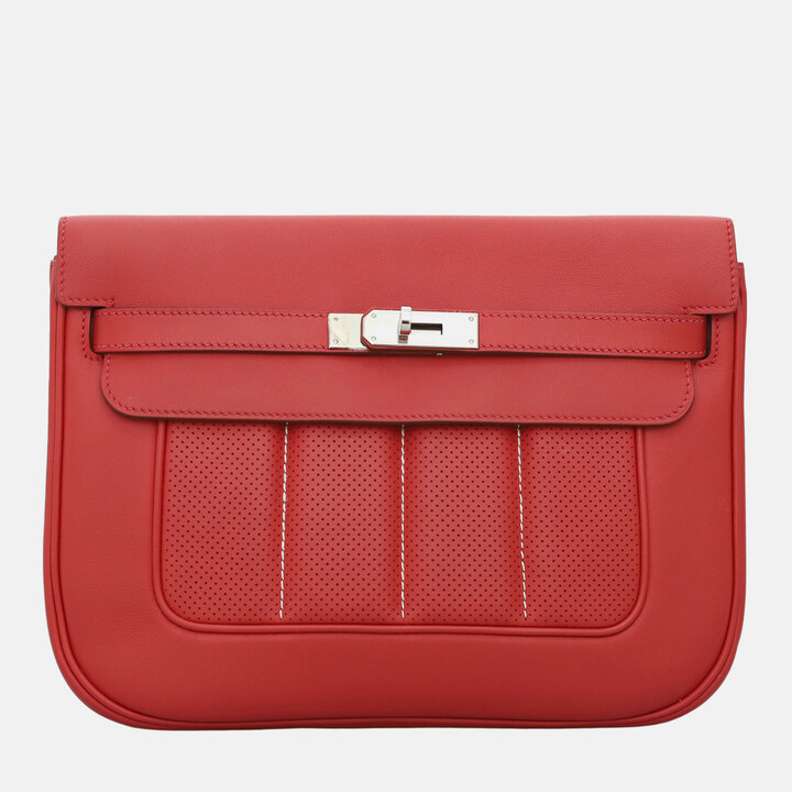 Hermes Red Leather Perforated Berline 28 Bag