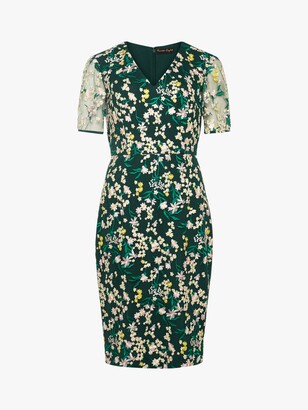 Phase Eight Oralie Floral Print Mini Dress, Pine Green/Multi