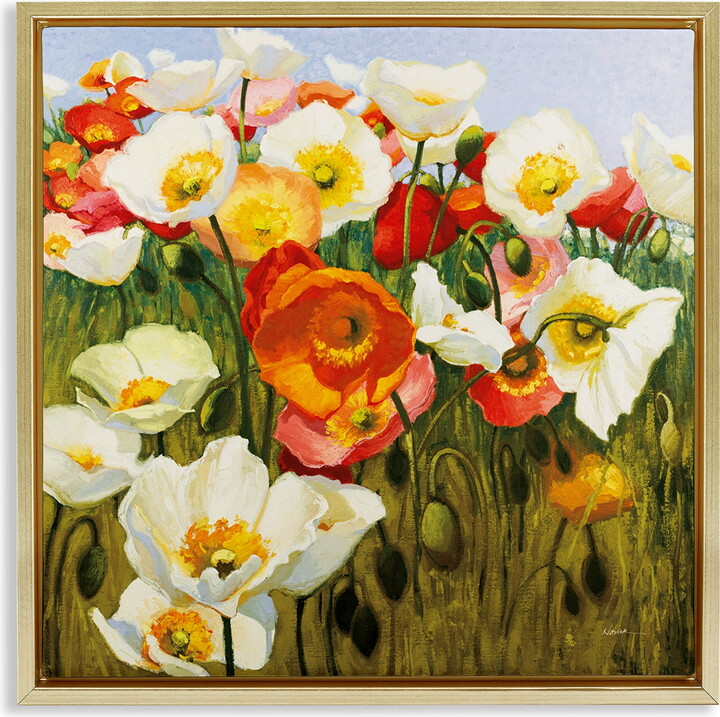 Stupell Industries Lush Poppy Meadow Botanical & Floral Painting Gold Floater Framed Art Print Wall Art, 25 x 25